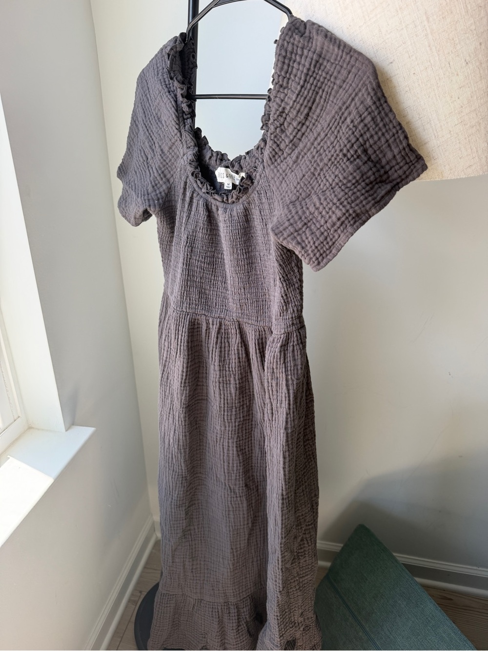 Brass and Roe Dress - Textured Gauze Short Sleeve in Charcoal Gray